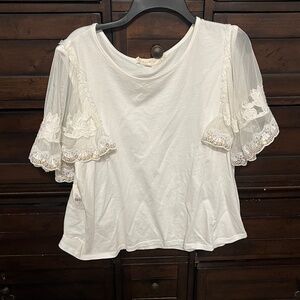 Anthropologie white shirt with lace sleeves